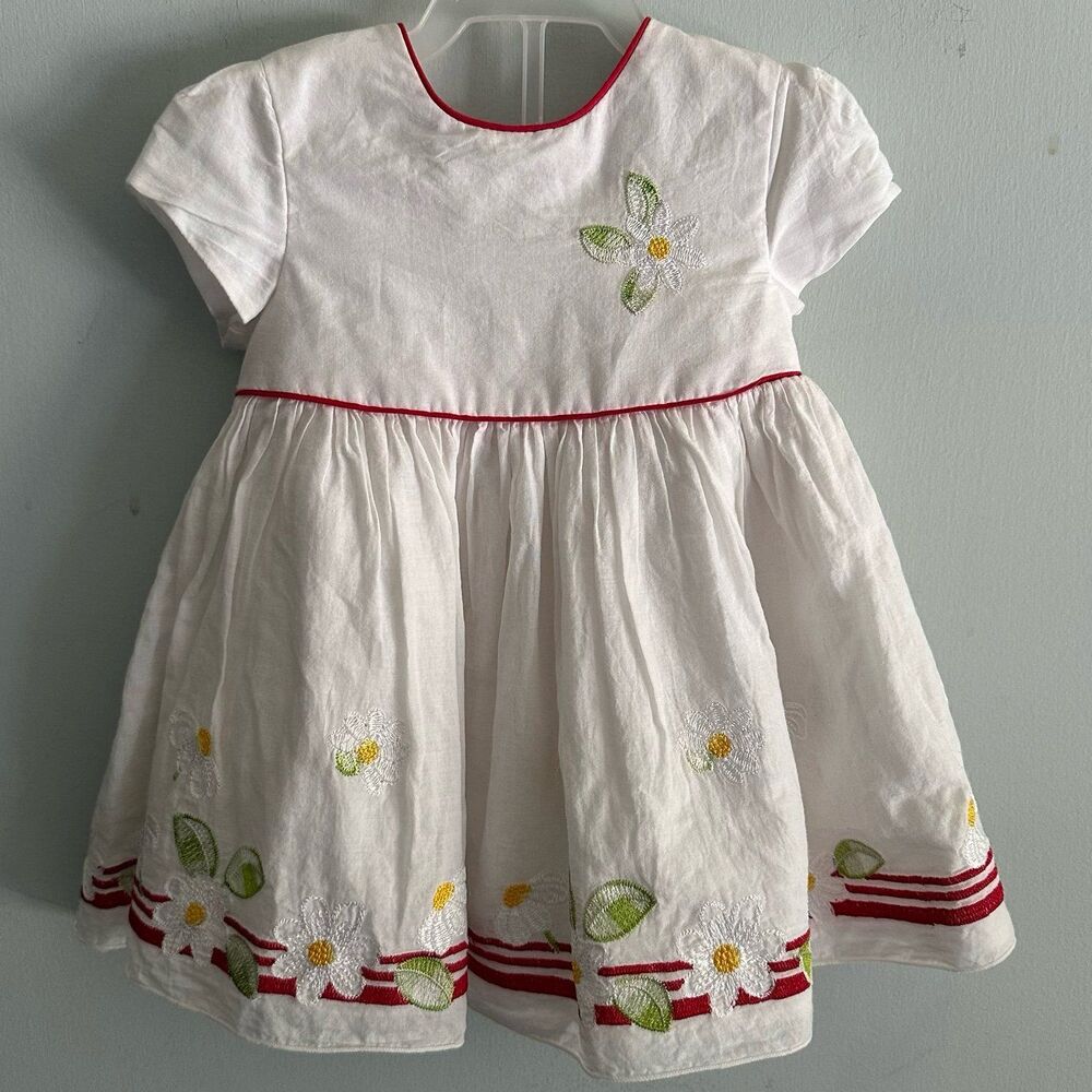 Mayoral White Cotton Daisy Embroidered Dress Size 6-12 Months Made in Spain